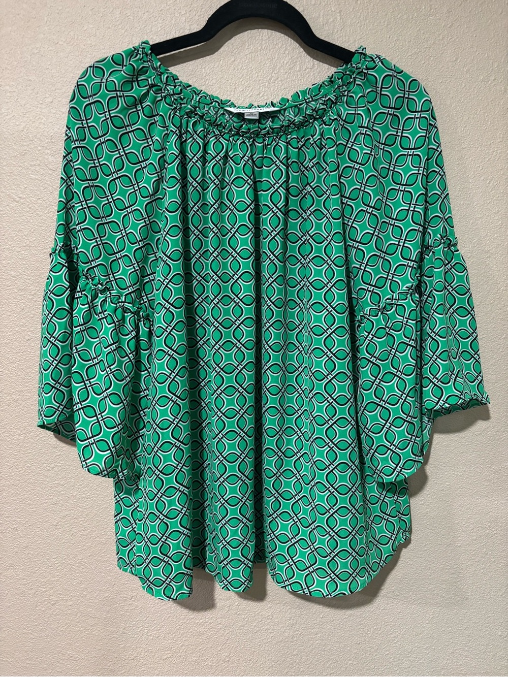 Counterparts Green Geometric Smocked-Neck Blouse